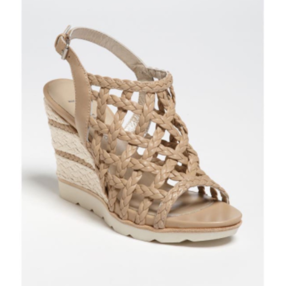 Aquatalia nude weaved summer crochet wedges